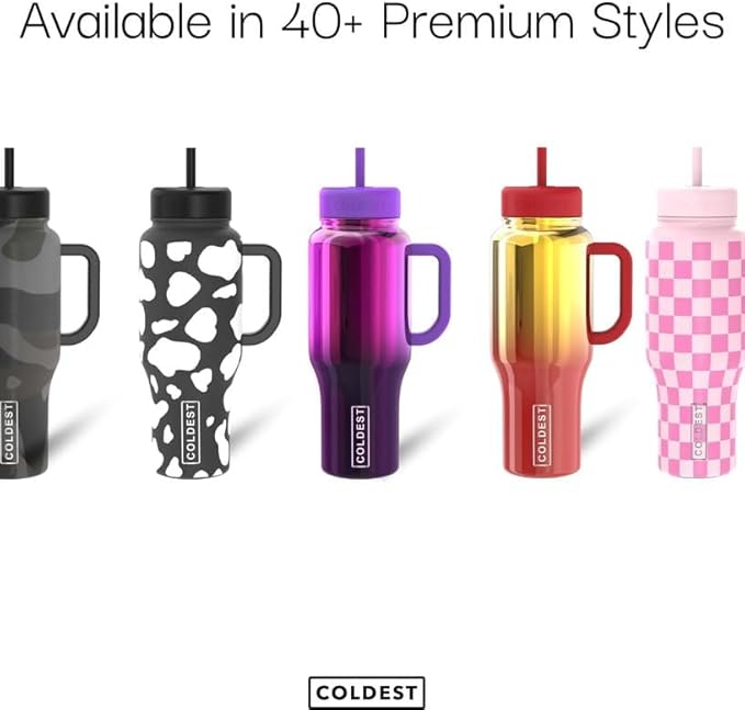 Coldest Tumbler with Handle and Straw - 100% Leak Proof Insulated Tumbler with Lid and Straw (3 Lids) - Stainless Steel Tumblers for Women & Men - Cup Holder Friendly Base, 46 oz (Purple Oasis)