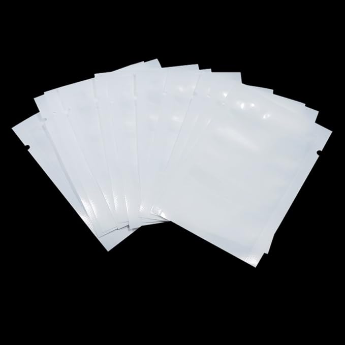 PABCK 100 Pack 5.5x7.9 inch (Usable Size 5.1x7.5 inch) White Front Clear Open Top 2.8mil Plastic Vacuum Pouch Heat Sealable Bags for Food Storage Packets Mini Sample with Tear Notches