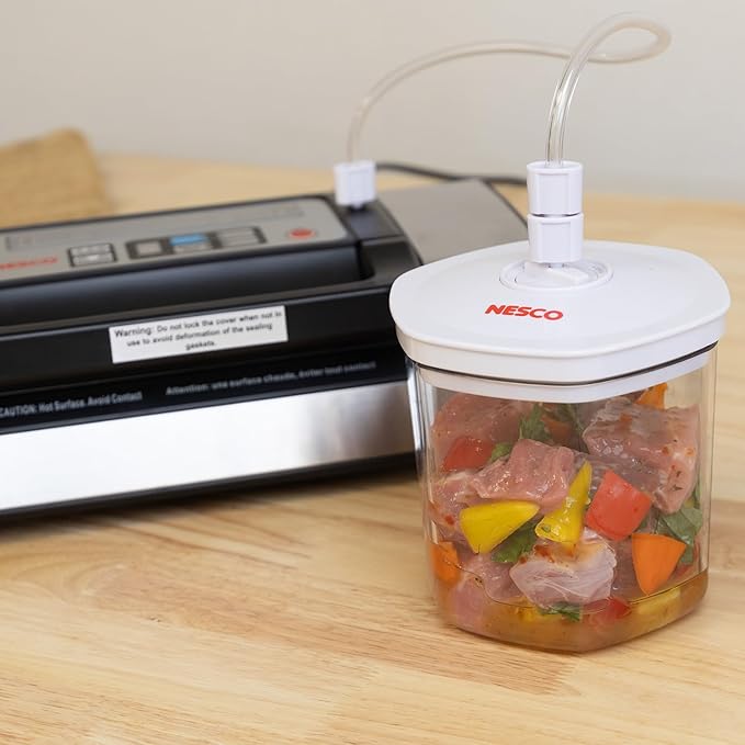 NESCO 3-Piece Vacuum Canister Set – BPA-Free Food Storage Containers with Lids, for Marinating, Meal Prep, Pantry Organization, Compatible with Vacuum Sealers