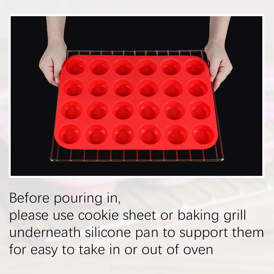 CAKETIME Silicone Muffin Pan Mini 24 Cups Cupcake Pan, Nonstick Food Grade Silicone Baking Pan 1 Pack