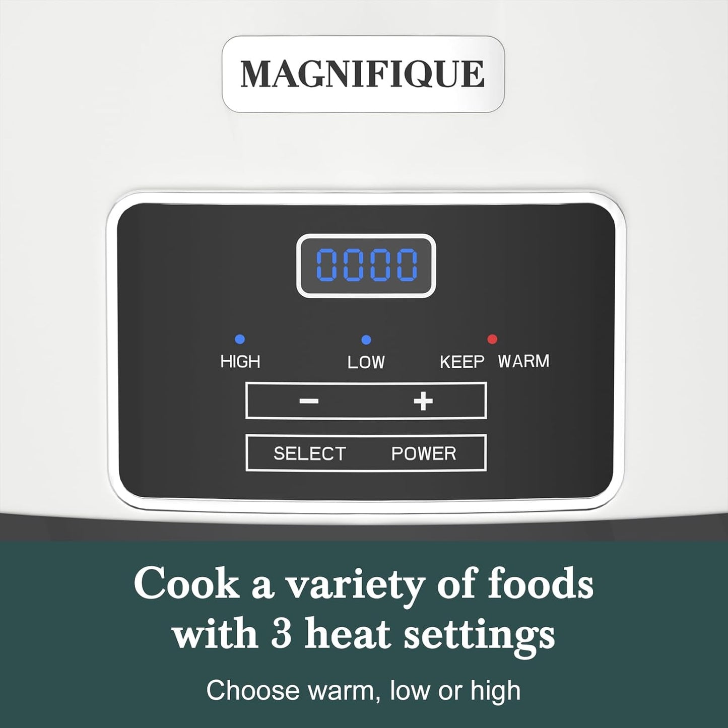 7-Quart Programmable Slow Cooker with Timer Keep Warm - Small Kitchen Appliance for Family Dinners - Serves 6+ People - Heat Settings: Keep Warm(White, Black Liner)