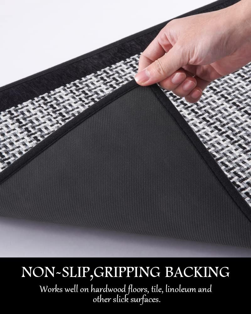 PADOOR Kitchen Mats for Floor, Kitchen Rugs Non Slip Washable, Half Circle Kitchen Floor Mat Sink Rug Rubber Backed Super Absorbent, 20”x32” Black