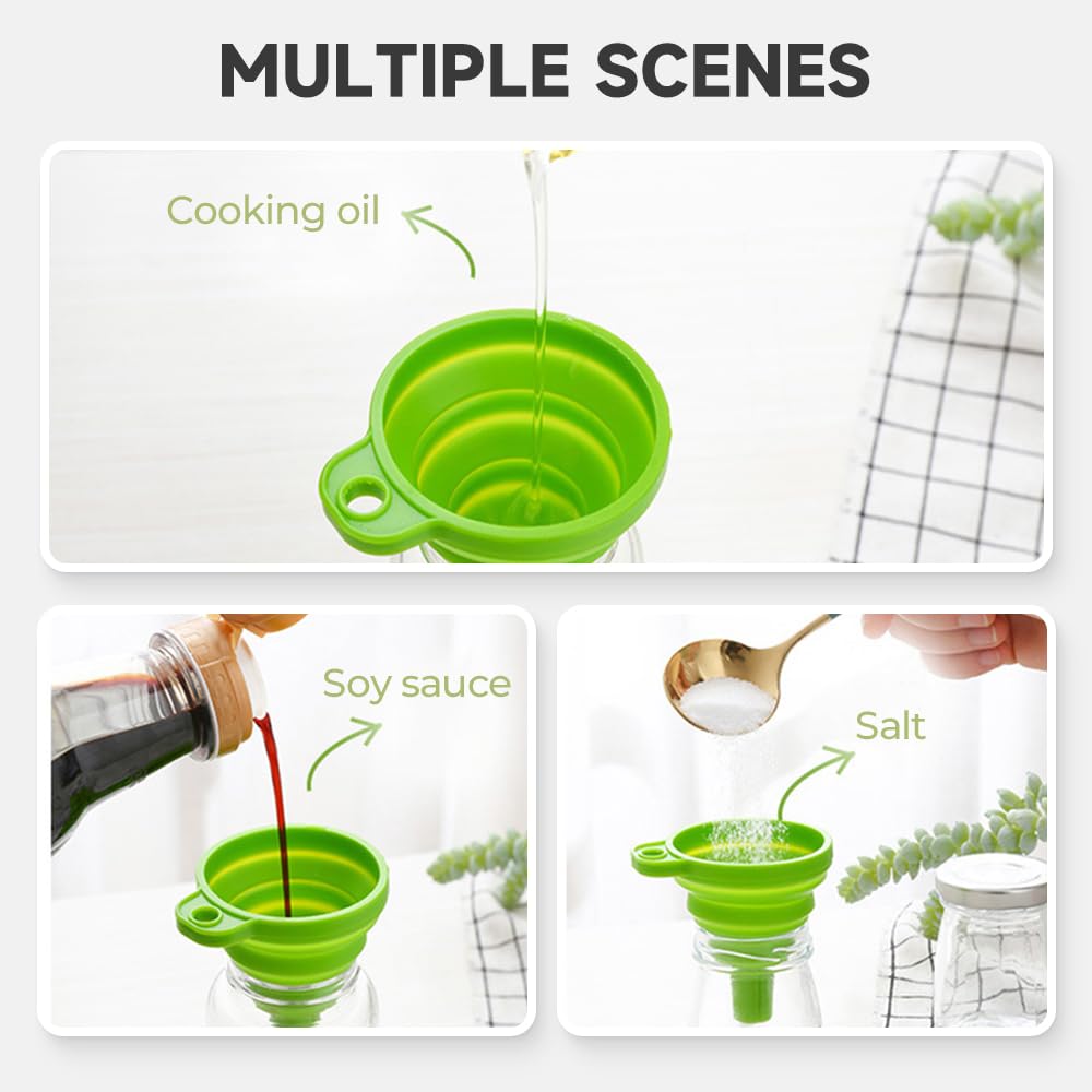 Kitchen Funnel Set, 2025 Upgrade Silicone Collapsible Funnel Silicone Collapsible Food Funnels for Kitchen 3 Sizes Funnels for Home Use Filling Bottles Daily Cooking (Grey, 2Set 11+14+20g)