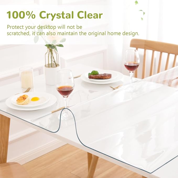 32 x 92 Inch Clear Table Cover Protector, Clear Table Protector for Dining Room Table, 1.5mm Plastic Table Cover, Waterproof Table Pad for Kitchen, Office