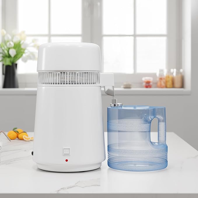 GarveeHome Water Distillers for Home Countertop, 1 gal/4 L Stainless Steel Distilled Water Machine with Glass Container, 750W Desktop Drinking Purifier Filter Distilling Kit