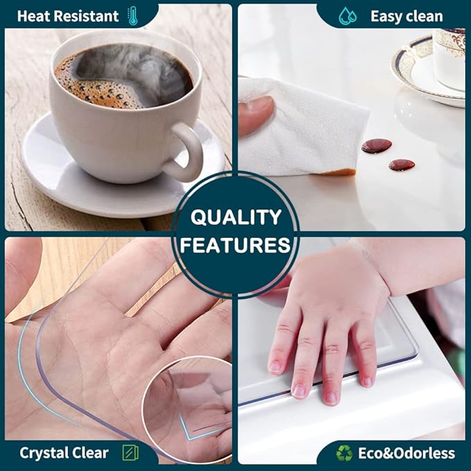 Wadrac Multisize Plastic Clear Table Cover Protector-1.5mm Thick 28x66 inch Non-Slip Waterproof PVC Tablecloths Desk Cover Sheet for End Dining Table Wooden Furniture Surface Topper Kids Paining Desk