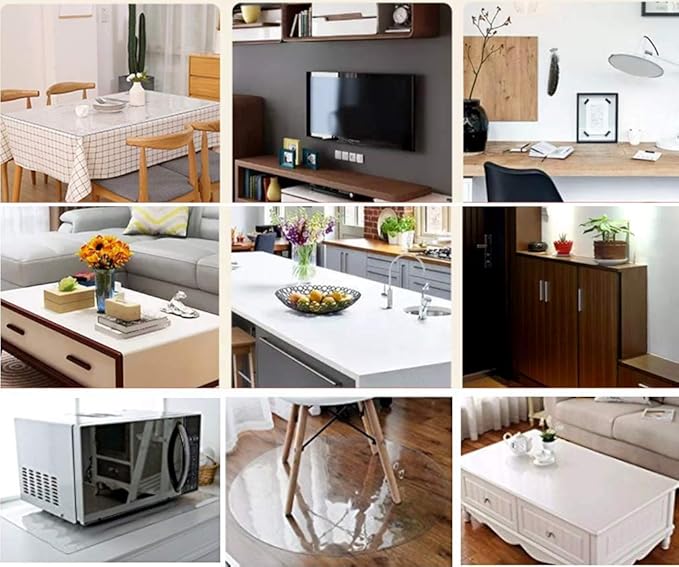 NECAUX 48 x 111 Inch 1.5mm Thick Frosted Table Cover Protector, Wood Grain Transparent Table Pad Non-Slip Tablecloth Plastic Protective Pad for Dining Room Table Conference Table Meeting Table