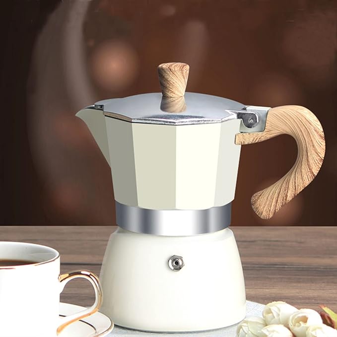 MORDEN MS Moka Pot - Stovetop Espresso Maker 3 Cup/5 OZ Italian Coffee Maker Camping Coffee Pot Manual Cuban Coffee Percolator for Cappuccino or Latte - White