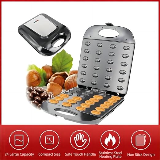 24 Walnut Cookie Maker, Non Stick Double Sided Walnut Cookie, Electric Maker Mold Maker Mini Nut Waffle Bread Machine Sandwich Iron,Toaster Baking