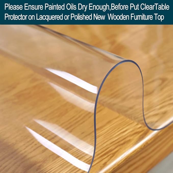 Clear PVC Tablecloth Protector Plastic Wipeable Heat Resistant Vinyl PVC Desk Top Pad Cover for Kitchen Dining Room Furniture End Table Rectangle Oblong Rectangular Tables Mat Good for 48x86 or 80 in