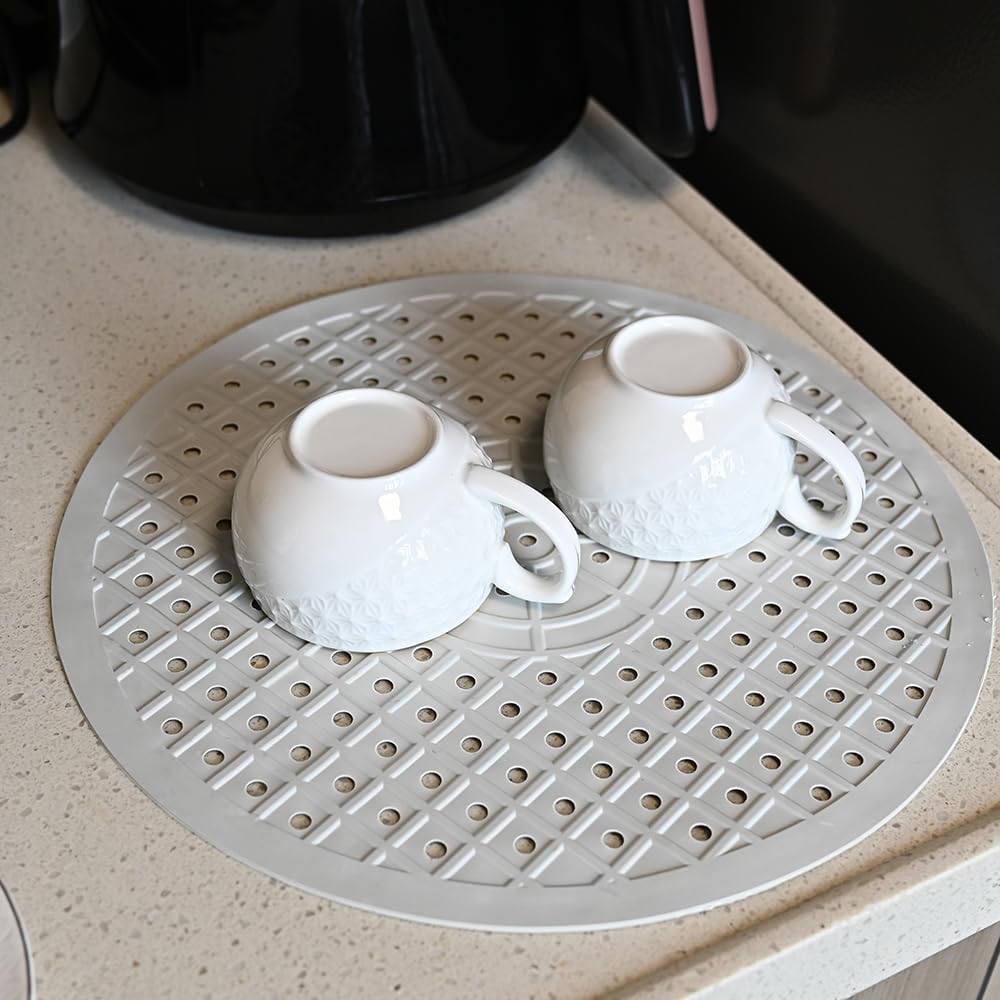Kitchen Sink Mat, Dish Drying Mat, Sink Protector Mats for Bottom of Kitchen Sink, Fast Draining Sink Mats with Grid, 2 Pack White