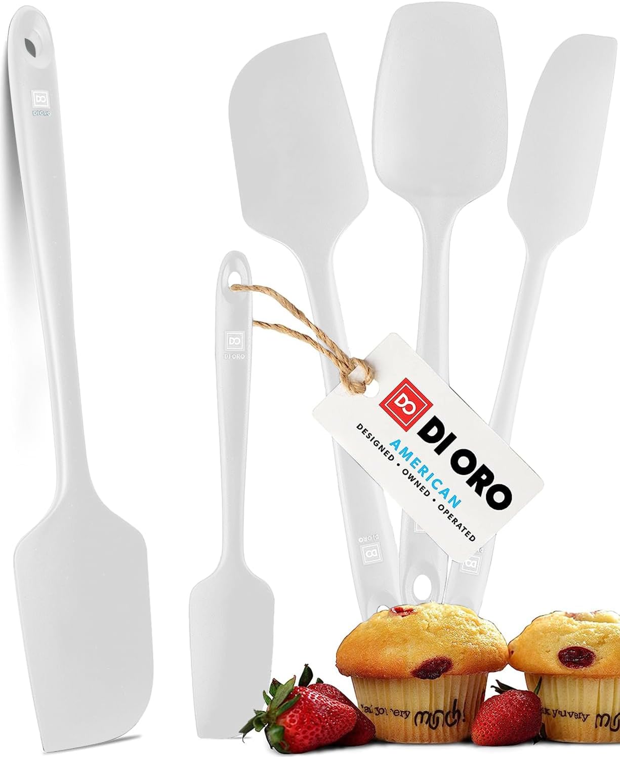 DI ORO Silicone Spatula Set - Rubber Kitchen Spatulas for Baking, Cooking, & Mixing - 600°F Heat-Resistant & BPA Free Silicone Scraper Spatulas for Nonstick Cookware - Dishwasher Safe (5pc, Stone)
