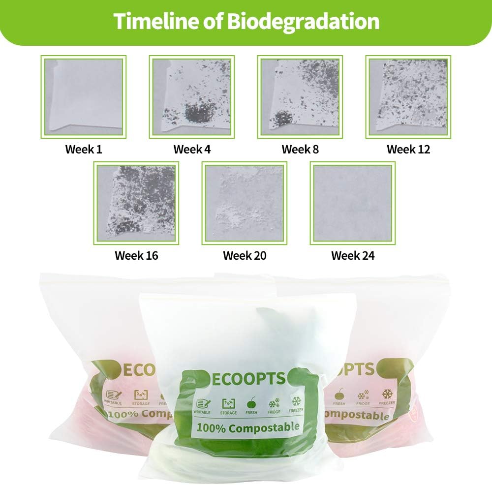 100% Compostable Large Gallon Zip Bag | ECO-Friendly Food Storage Bags | Freezer Bag | Plant-Based BPA-free | Seal well for Fruit,Food and Snack (1, Large)