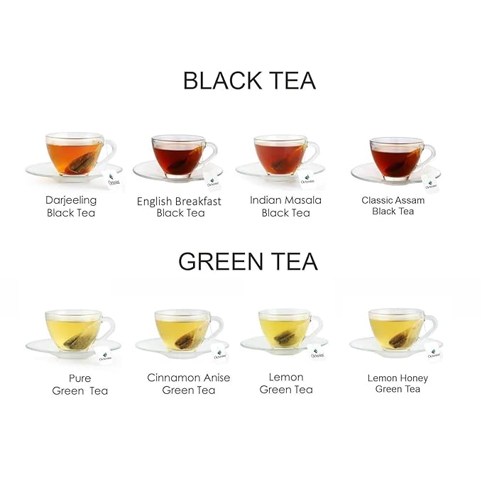 Octavius Assorted Tea Gift Set | 6 Assorted Black & Green Teas | 30 Teabags | Wooden Tea Sampler Pack w/Taj Print Design | Pack of 1