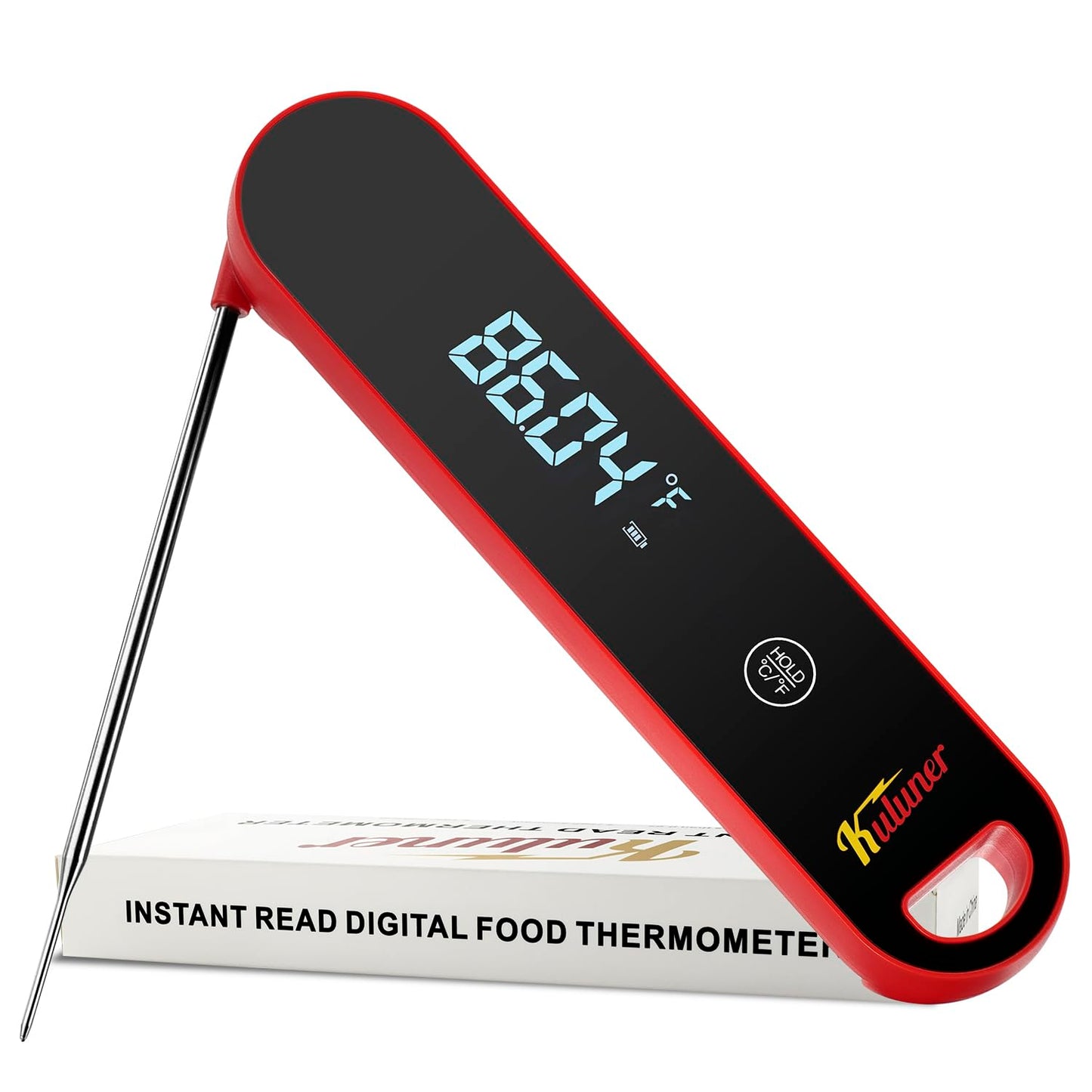 KULUNER The Latest Thermocouple Instant Reading Meat Thermometer Digital,Faster Less Than 0.6 Second Response,IP67 Waterproof Thermometer Suitable for Grilling, Cooking,BBQ Gifts for Men (Red)