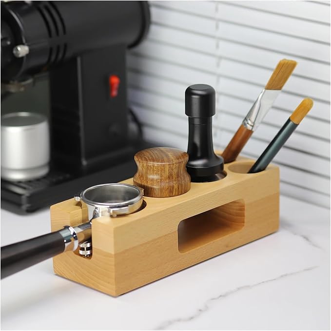 Walnut Wood Coffee Filter Holder, Espresso Tamper Mat Stand, Coffee Maker Support Base Rack, Barista Accessories(Silver)