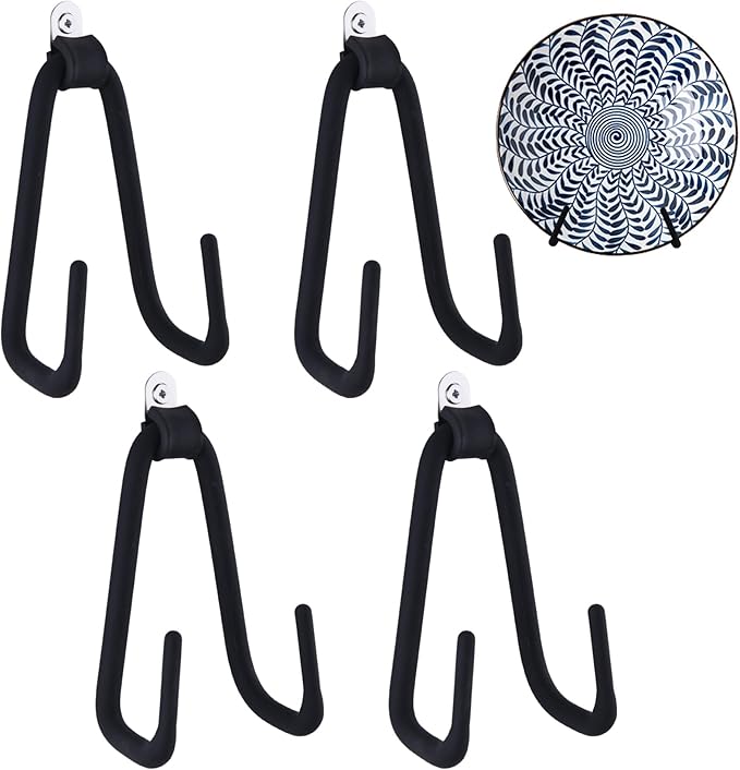 Wall Plate Hangers for 6-12 inches Plate, Adjustable Plate Stand Holder, Silicone Coating Vertical Plate Display, Black Small Size 4 Pack