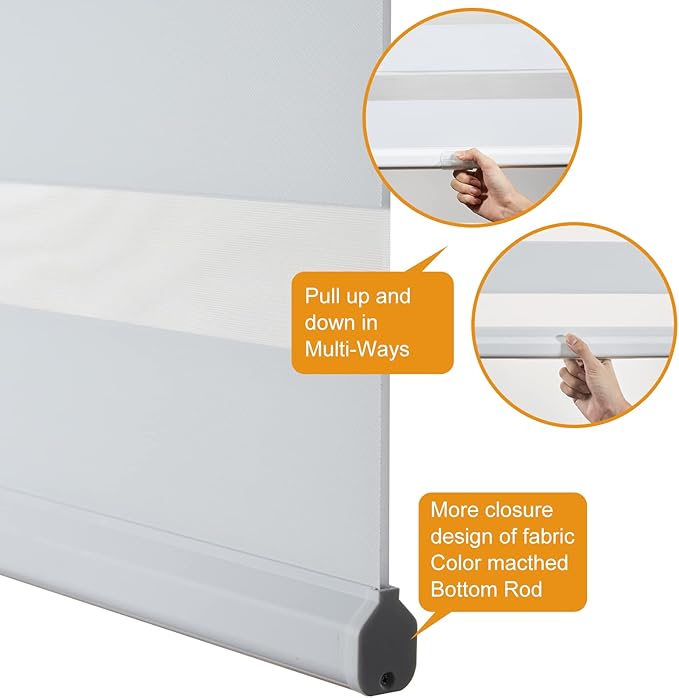 Persilux Cordless Zebra Blinds for Windows (35" W X 72" H, White) Free-Stop Dual Layer Roller Windows Shades for Day and Night, Light Filtering Sheer Shades for Home, Bedroom, Easy to Install