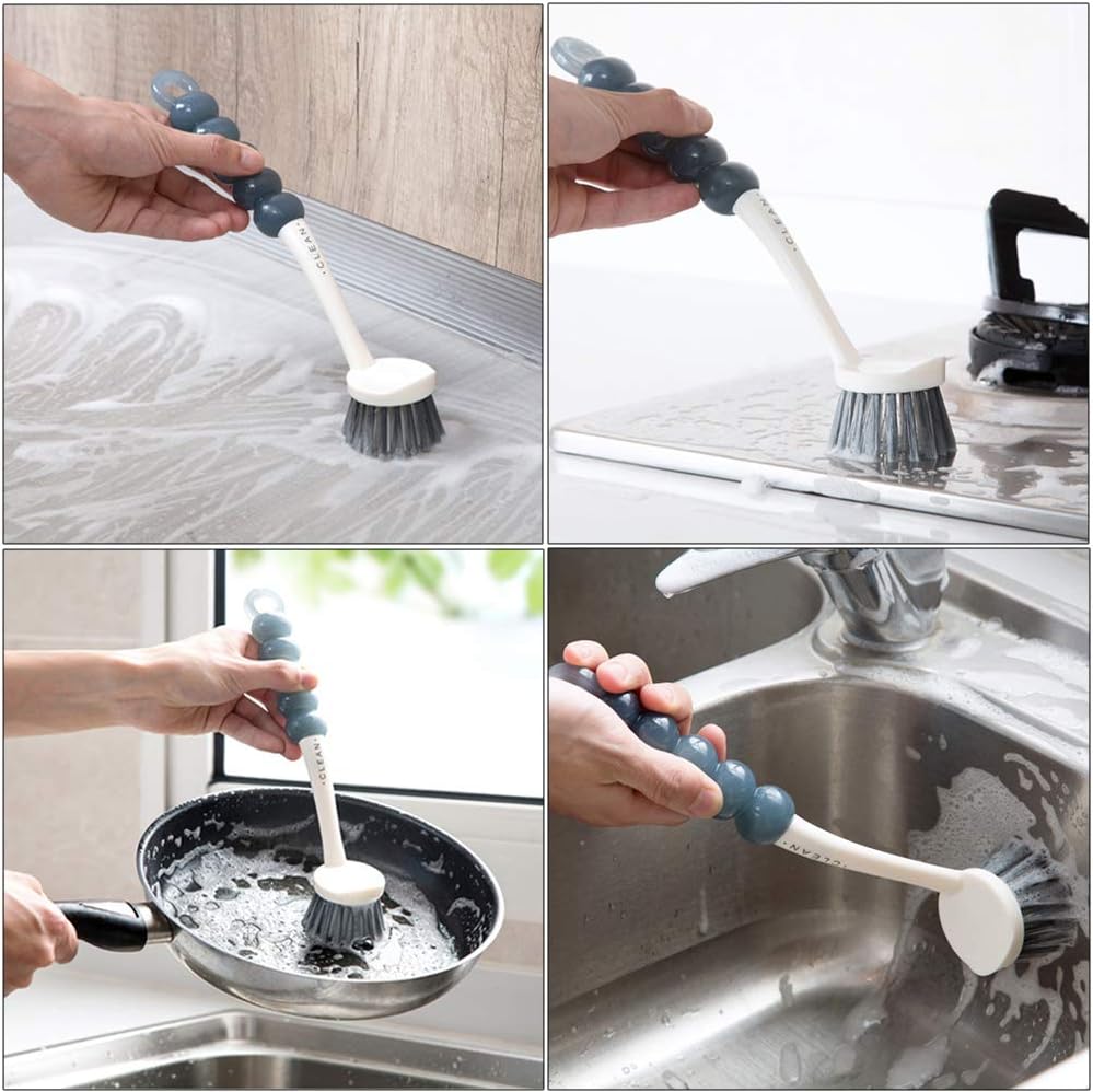 Multi-Purpose Scrub Brush Set - 4 Pack Kitchen Cleaning Brushes with Stiff Bristles for Dishes, Pots, Pans, Sink & Bottles - Dish Brush with Ergonomic Handle