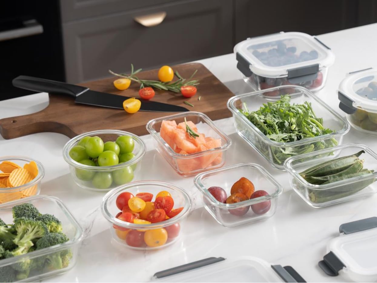 GENICOOK GC [10-Pack] Glass Meal Prep Containers with Lids, Food Storage Containers with Snap Locking Lids, Airtight Lunch Containers, Microwave, Oven, Freezer and Dishwasher