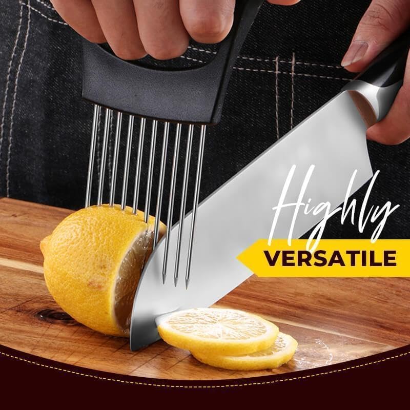 Onion Slice Holder, 2024 New Stainless Steel Holder for Slicing, Chopper Assistant Tool, Cutter for Meat, Onion, Potato, Tomato - Kitchen Gadgets (Black, 1 Pack)