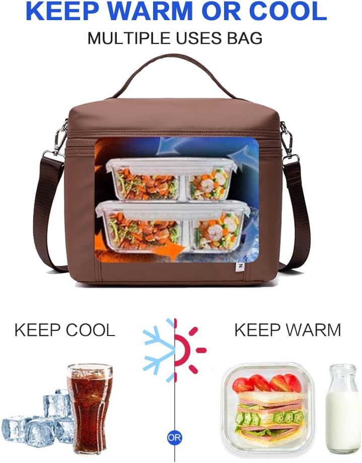 NOL Natural Organic Lifestyle Small Insulated Lunch Bags for Women Cooler Bag Lightweight Nylon Waterproof Lunch Box for Work（Small，coffee）