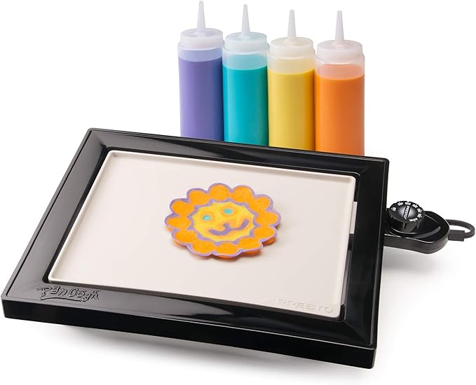 Presto 07080 PanGogh Cool Touch, Electric griddle, ideal size for small families, includes batter bottles & template for pancake art