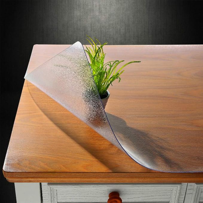 NECAUX Custom Multisize 1.5mm Thick Frosted PVC Table Cover Protector - 44 x 96 Inch Kitchen Wood Grain Vinyl Table Cover Rectangular Table Pad for 8 Foot Dining Room Table/Meeting Table