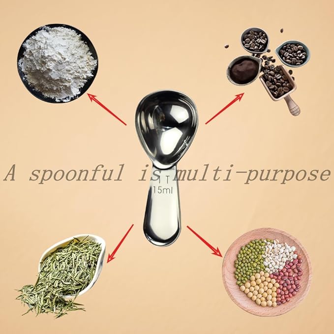CoaGu Short Handle Coffee Scoop 15ml (1 Tbsp) - Stainless Steel Measuring Spoon for Ground Coffee, Spices & Protein Powder - Compact Design Fits Small Jars, Dishwasher Safe & Rust-Resistant