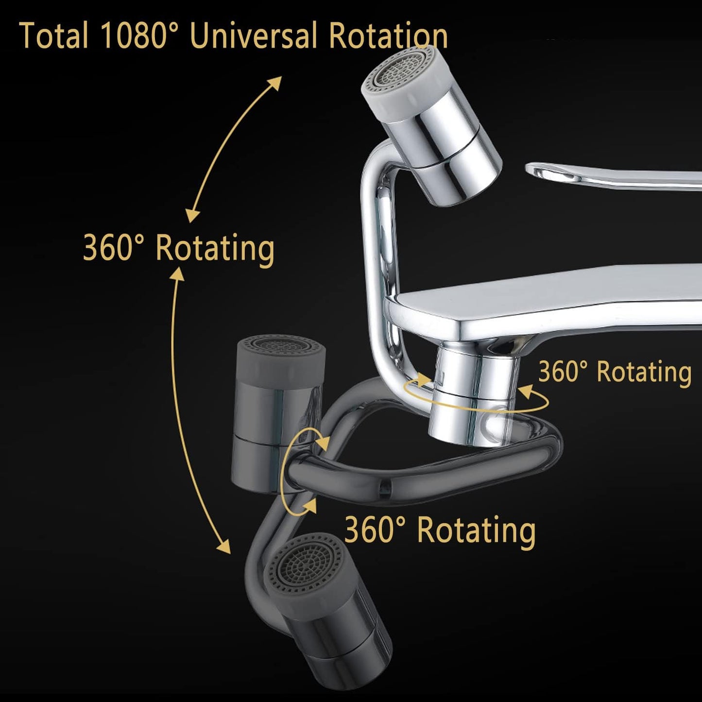 1080° Rotating Faucet Extender Aerator,Solid Brass Universal Splash Filter Faucet,1080 Big Angle Swivel Faucet Aerator Sink Attachment,Dual-Function 2-Flow Sprayer