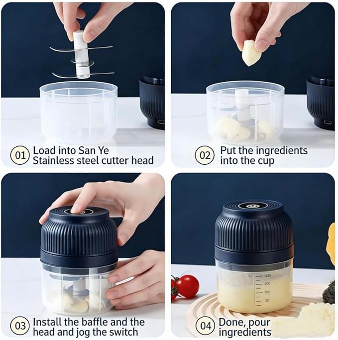 Household Electric Garlic Crusher, Electric Garlic Chopper, Mini Portable Veggie Chopper with 4/6 Stainless Steel Blades, Wireless Rechargeable Food Cutter for Garlic, Onion, Chili (Green,320ML)