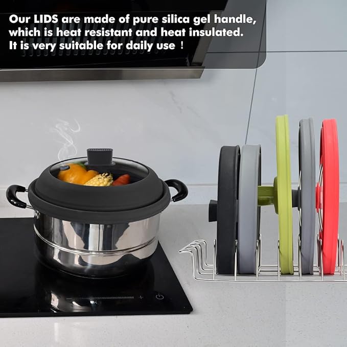 Microwave Splatter Cover Glass Cover Guard Lid with Collapsible Silicone for Food Pot Plate Cover 9.8 inch Black