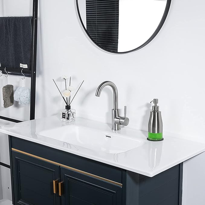 Gaussra Soap Dispenser with Coaster and Stickers, Brushed Nickel Stainless Steel Case Glass Liner Hand Pump Dispenser, Refillable Liquid Hand Soap Dispenser for Bathroom & Kitchen (11OZ / 320ML)