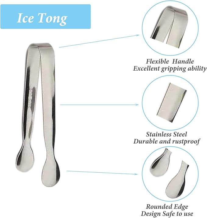 6PCS Ice Tongs Mini Sugar Tongs 4.25Inch Stainless Steel Small Serving Tong, Tiny Kitchen Tong for Appetizers,Tea Party, Coffee Bar, Desserts by Sunenlyst (Silver)