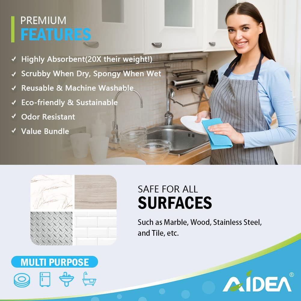 AIDEA Swedish Dish Cloth, 10PK, Swedish Dishcloths for Kitchen, Reusable Paper Towels Washable, Sponge Cloths Kitchen, Absorbent Dish Rags, Dish Towels Cloth, 7"x6"