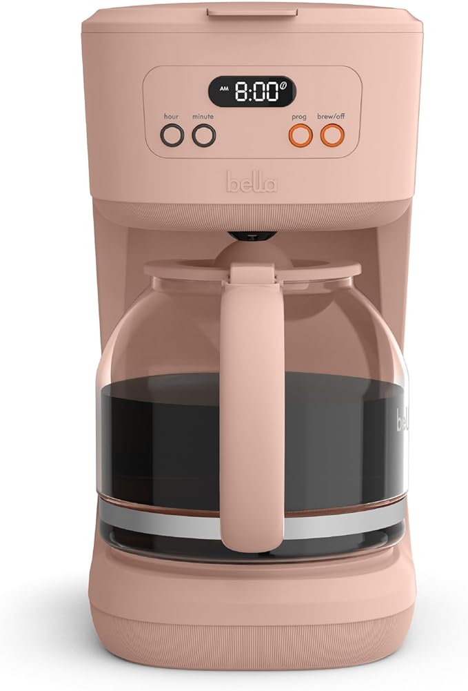 bella 12 Cup Programmable Coffee Marker, Reusable Dishwasher Safe Accessories, Easy LCD diaply, Auto Shutoff, 900 watt, Blossom