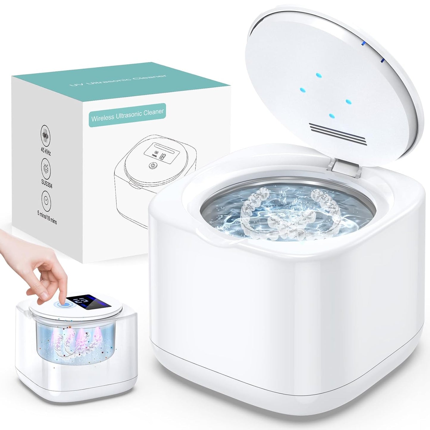 Ultrasonic Retainer Cleaner, Cordless Retainer Cleaner Machine for Dentures, Mouth Guard, Aligner, Night Guard, 45KHz 180ML Portable Dental Machine Pod for Home, Travel