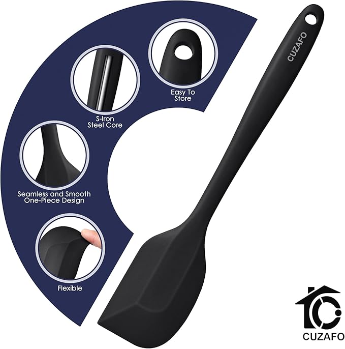 Heat Resistant 600℉ Silicone Spatula, BPA Free Mixing Spatulas set Dishwasher Safe for Nonstick Cookware, Black