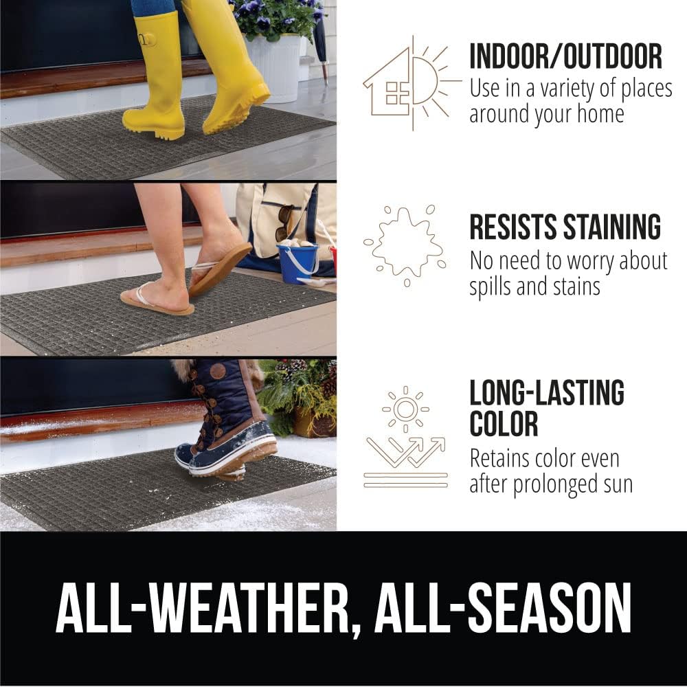 GORILLA GRIP Front Door Mat, 72x24, Indoor Outdoor Ultra Absorbent HydroAbsorb Doormat, Absorbs Up to 2.75 Cups of Water, Stain and Fade Resistant, Rubber Backing Doormats, Captures Dirt, Charcoal
