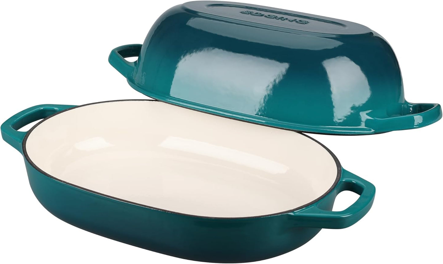Enameled Cast Iron Dutch Oven Pot with Lid, Oval Dutch Oven for Bread Baking, Bread Oven for Homemade Sourdough Bread Baking, 7qt, Darkcyan