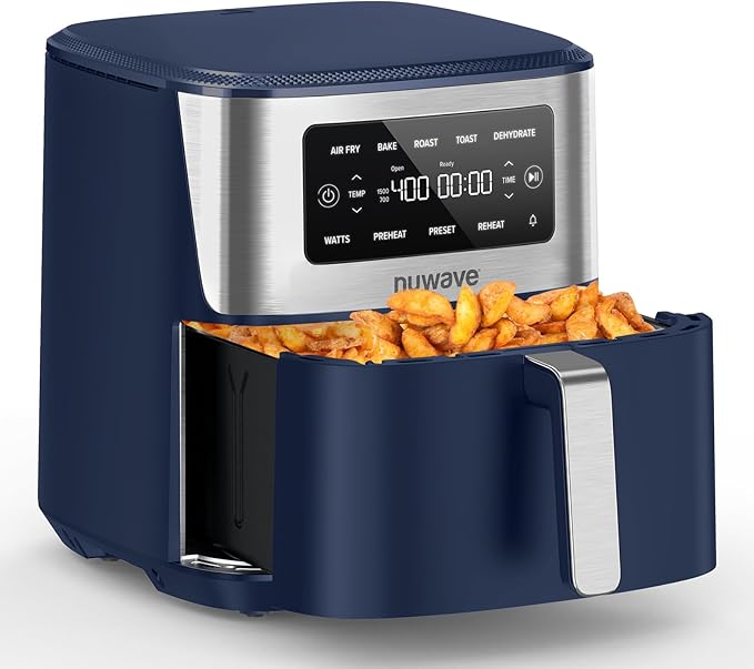 Nuwave Brio Plus 6-in-1 Air Fryer, 7-Qt Large Capacity, 50°F–400°F Precise Temp Control, Non-Toxic PFAS-Free Nonstick, Air Fry, Bake, Roast, Toast, Dehydrate, Reheat, 100 Presets, Dishwasher Safe