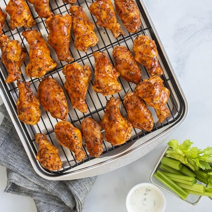 Nordic Ware Oven Crisp Baking Tray 2pc Set Includes Pan and Rack; Natural Aluminum For Air Frying, Crisping, Broiling, Baking; Cooking Surface 17 x 12 Inches