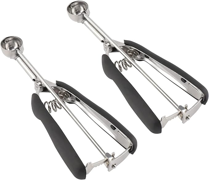 Small Cookie Scoop Set - 2 PCS Include 1 tsp / 2 tsp Cookie Dough Scoops, Cookies Scoops for Baking, Made of 18/8 Stainless Steel, Good Soft Grips, Quick Trigger Release