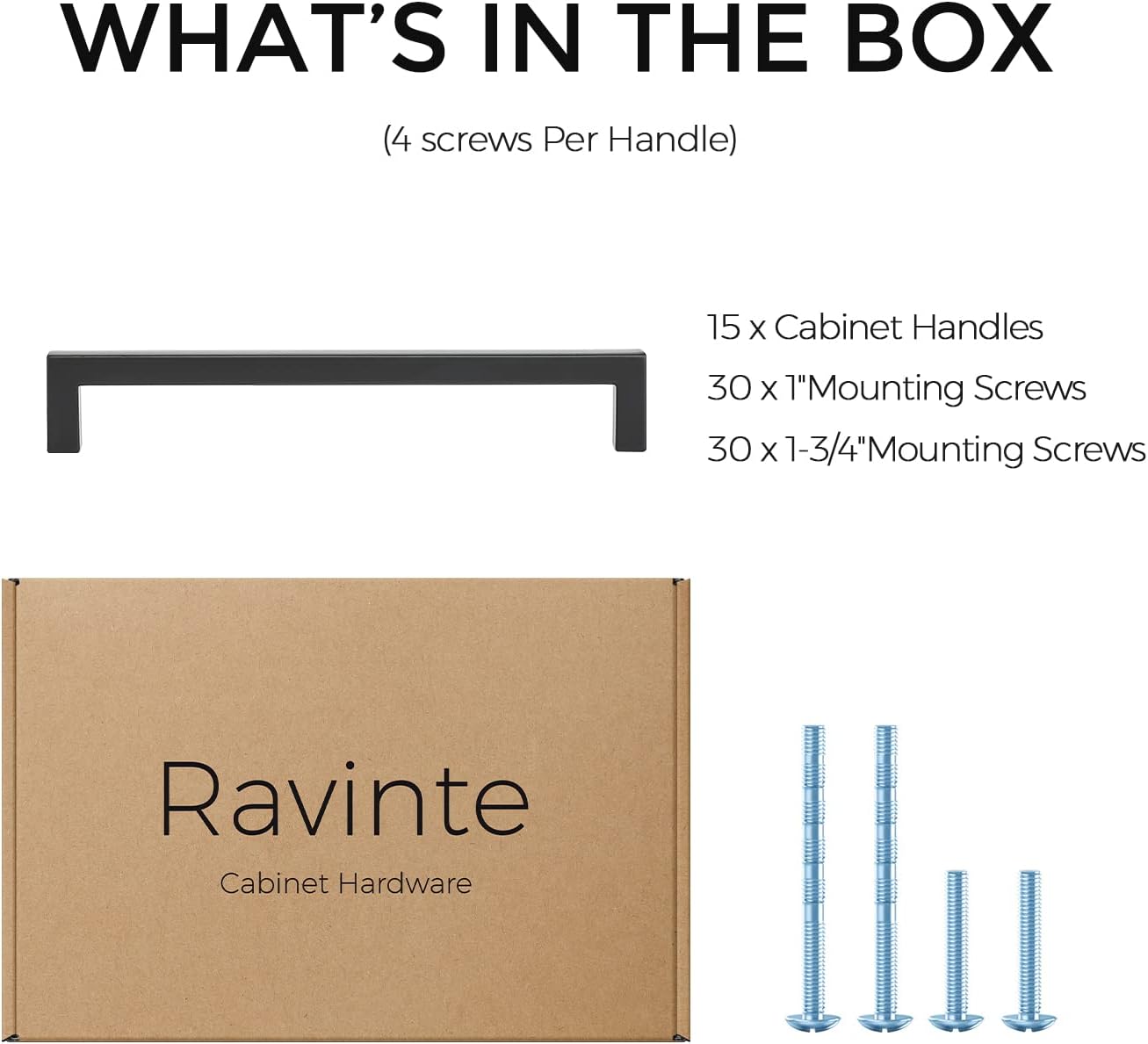 Ravinte 15 Pack Solid 6-1/4 Inch Center to Center Slim Square Bar Drawer Handles - Cabinet Hardware Pulls in Matte Black for Kitchen and Drawers