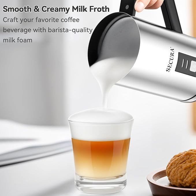Secura Milk Frother, Electric Milk Steamer Stainless Steel, 8.4oz/250ml Automatic Hot and Cold Foam Maker and Milk Warmer for Latte, Cappuccinos, Macchiato, 120V