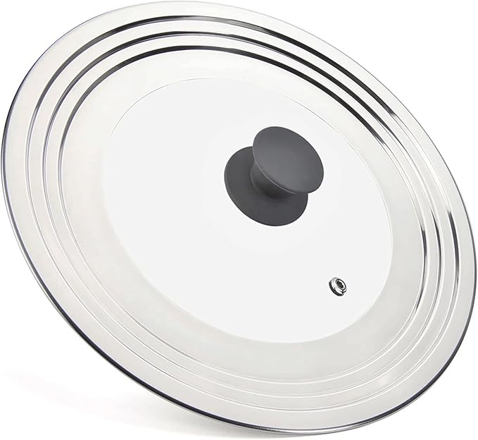 Universal Lid for Pots Pans and Skillets - One Lid Fits All 8.25-12 Inch Pots Frying Pans Skillets Woks, Replacement Pot Lid with Upgraded Heavy Duty Heat Resistant Silicone Handle, Gray