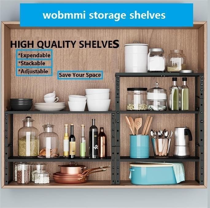 Expandable,Adjustable & Stackable Spice Rack, Cabinet Kitchen Countertop Shelf Organizer,Metal Pantry Storage Shelves - Space-Saving Storage Solution(2Packs/Black/Medium)