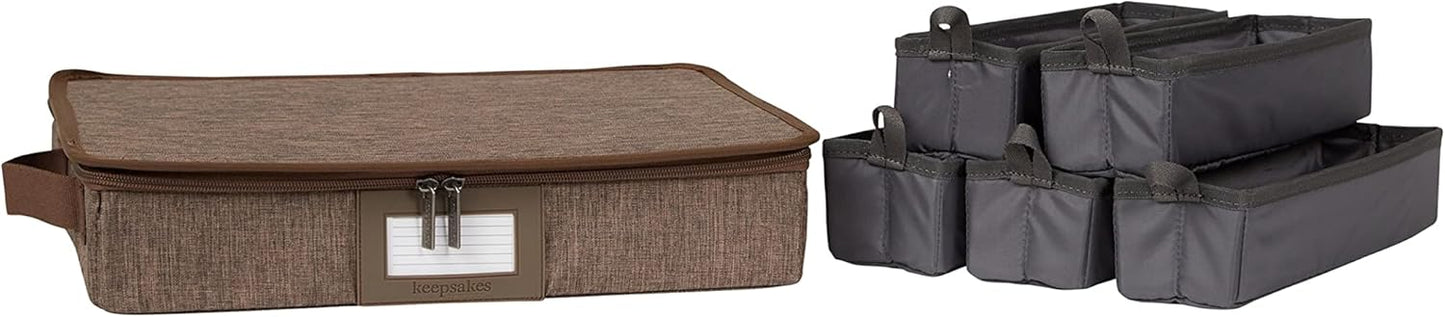 Covermates Keepsakes Flatware Storage Box - Stackable - Reinforced Handles - China Storage, Brown Heather