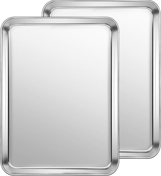 CEKEE Stainless Steel Cookie Sheets for Baking, 2PCS Stainless Steel Baking Sheet, Size 12 x 10 x 0.98 Inch，Heavy Duty & Easy Clean Baking Pans Tray Set