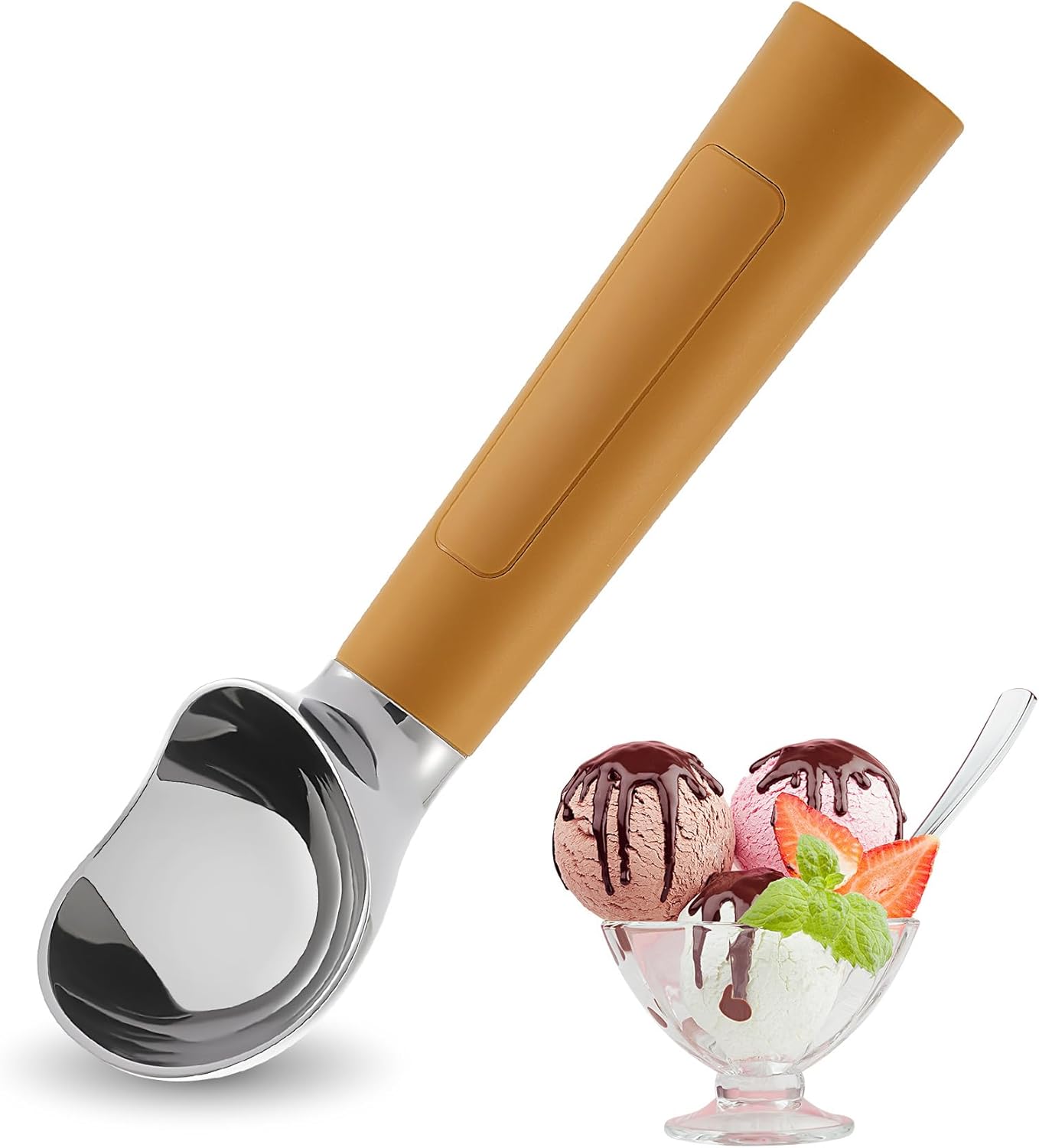 Heated Ice Cream Scoop Rechargeable, Electric Warming Ice Cream Scooper with LED Display, Heats to 158°F for Hard Ice Cream, Easy for Seniors & Kids, IP67 Waterproof (Olive Evergreen, 2oz)